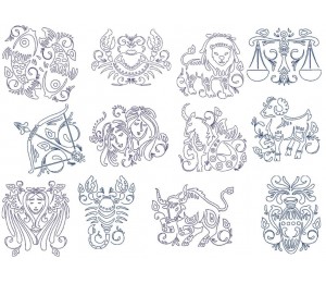 Stickserie - Zodiac Sternzeichen Line Art